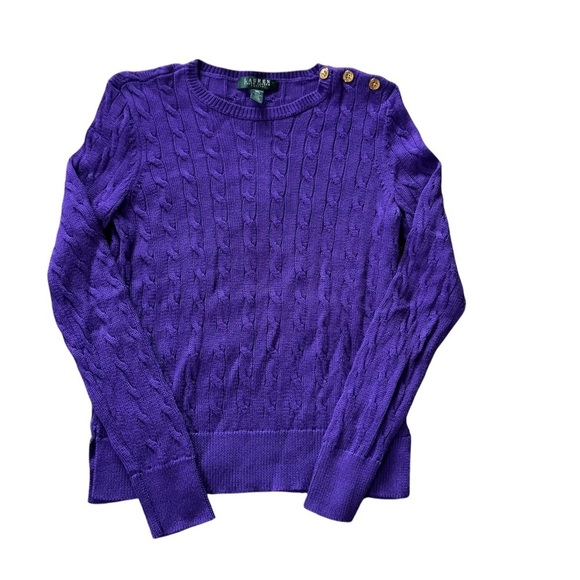 Lauren Ralph Lauren Sweaters - Lauren Ralph Lauren Purple Cable Knit Sweater Women’s Petite Small EUC